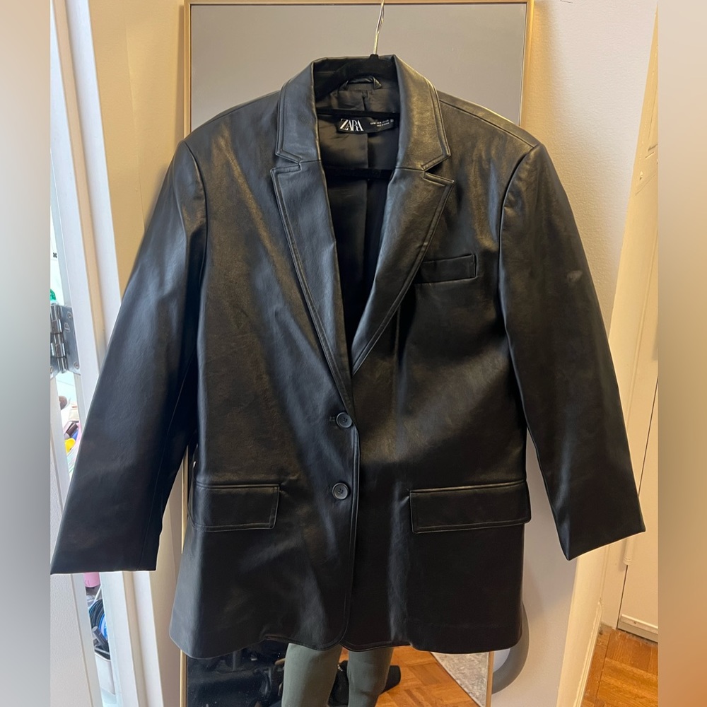 Zara oversized faux leather blazer size medium. NWOT. Two button closure